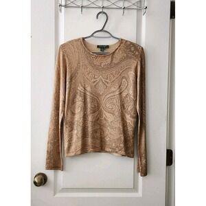 Lauren Ralph Lauren‎ Sweater Womens  Brown Paisley Silk Cashmere Size PM